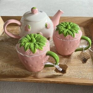 Ceramic Strawberry Teapot and Mug Set
